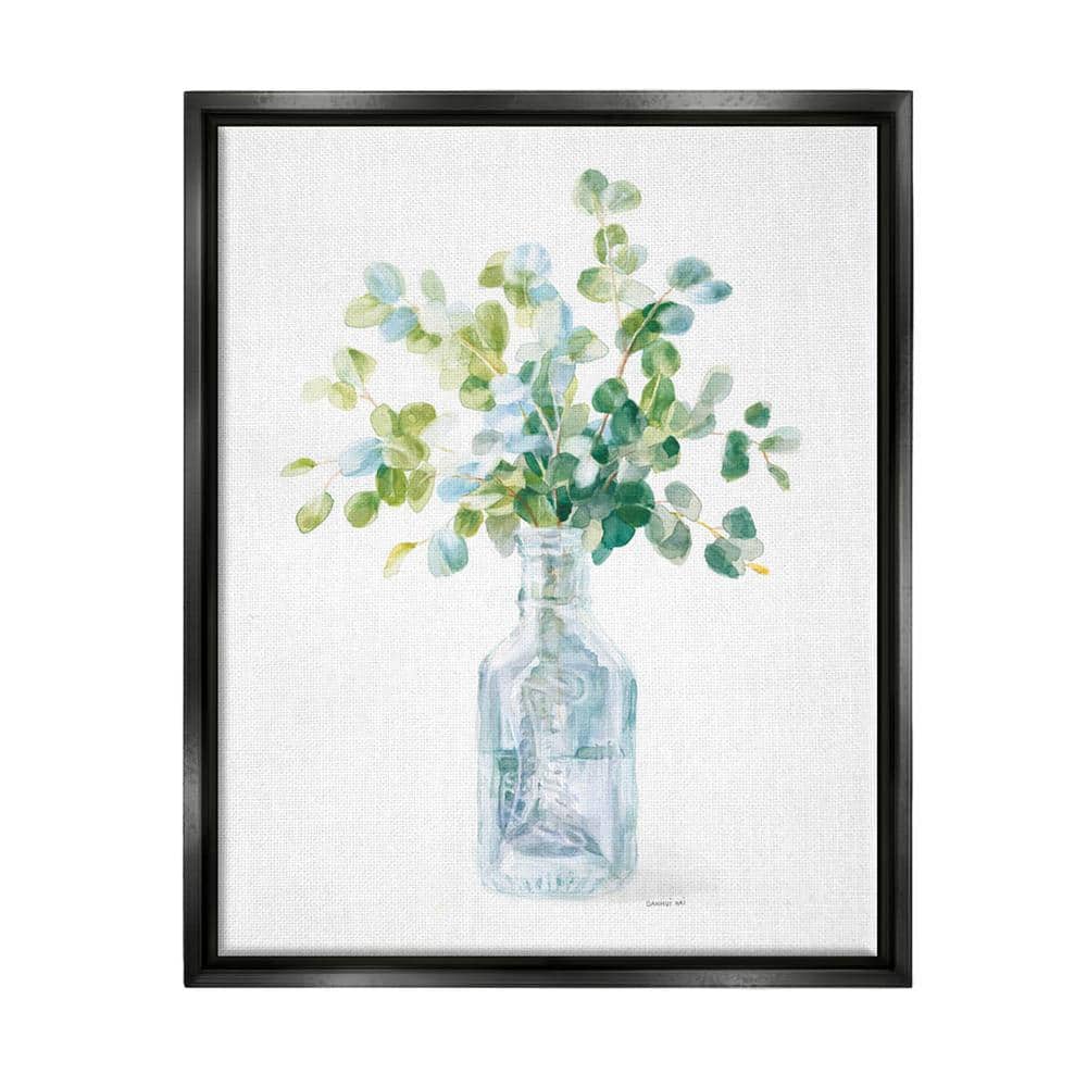 The Stupell Home Decor Collection Flower Jar Still Life Green Blue Painting by Danhui Nai Floater Frame Nature Wall Art Print 31 in. x 25 in. .
