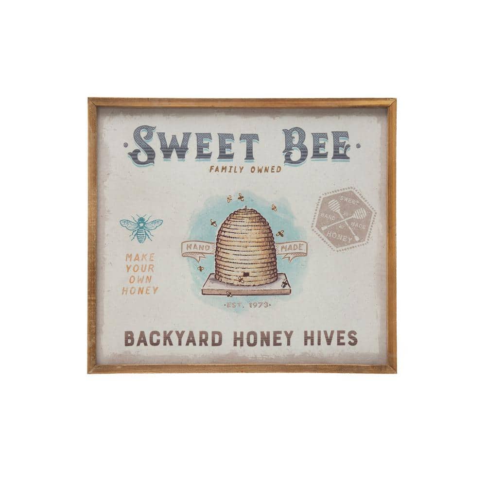 Storied Home Sweet Bee Backyard Honey Hives'' Wood Framed Canvas Home Wall Art Print 18.1 in. x 20.5 in. .