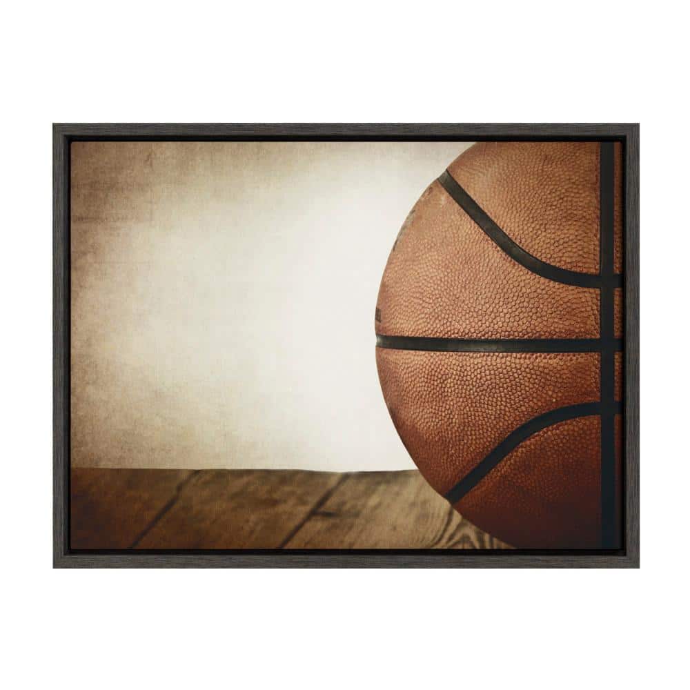 DesignOvation Sylvie "Vintage Half Basketball" by Saint and Sailor Studios 24 in. x 18 in. Sports Framed Canvas Wall Art
