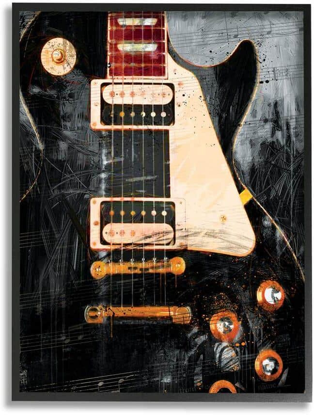 The Stupell Home Decor Collection Vintage Electric Guitar Music Notes Design by Savannah Miller Framed Abstract Art Print 20 in. x 16 in.