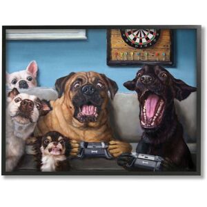 Stupell Industries Funny Dogs Playing Video Games Livingroom Pet Portrait by Lucia Heffernan Framed Animal Wall Art Print 24 in. x 30 in.