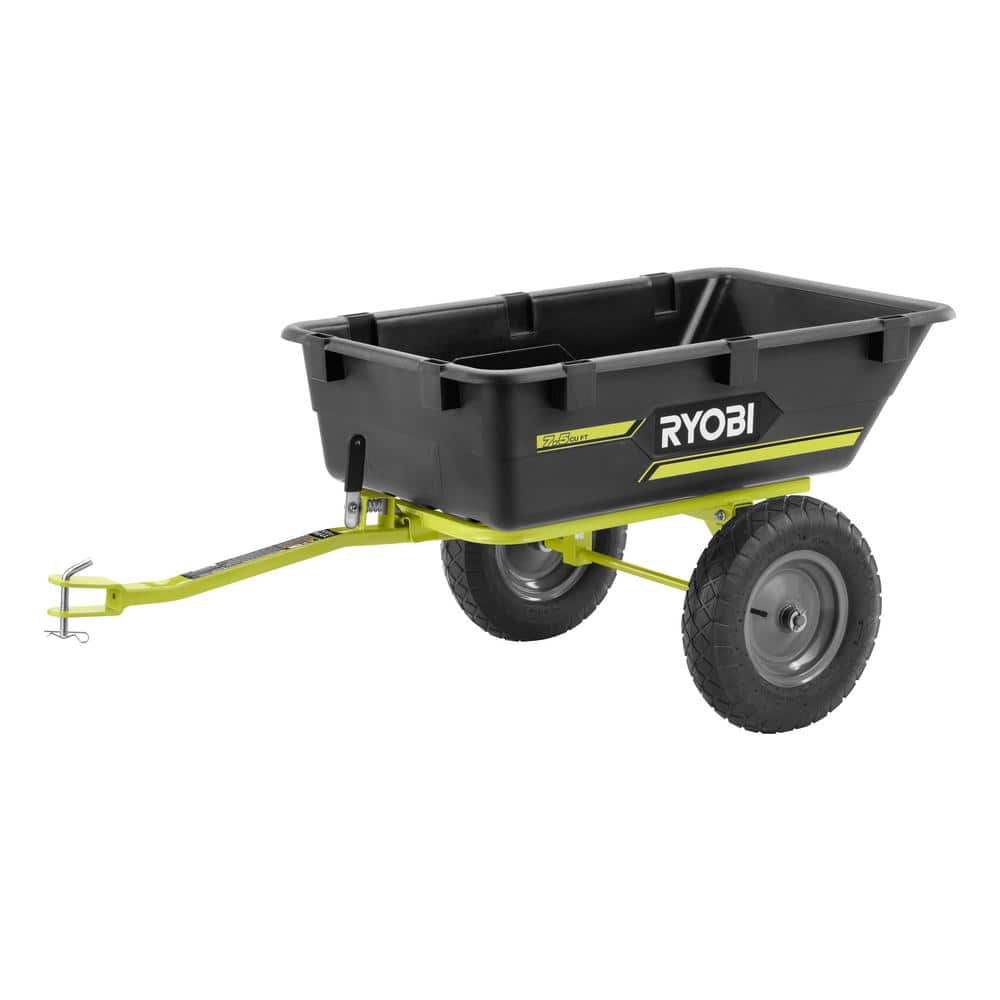RYOBI 500 lb. 7.5 cu. ft. Tow-Behind Utility Dump Cart with Universal Hitch for Riding Mower, Lawn Tractor & Zero Turn Mower