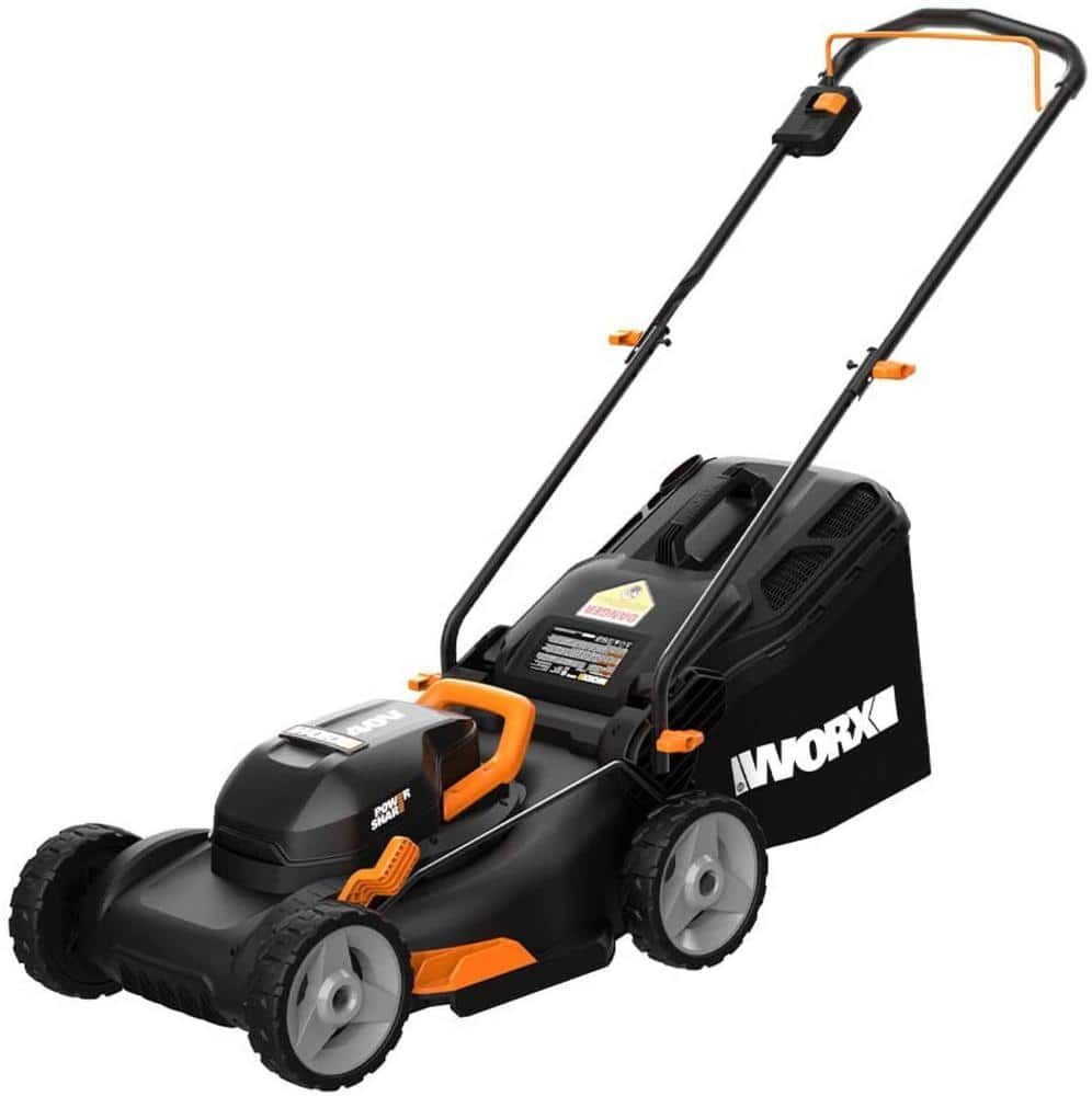 Worx POWER SHARE 40-Volt 17 in. Cordless Battery Walk Behind Mower with Mulching & Intellicut, (Battery & Charger Included)