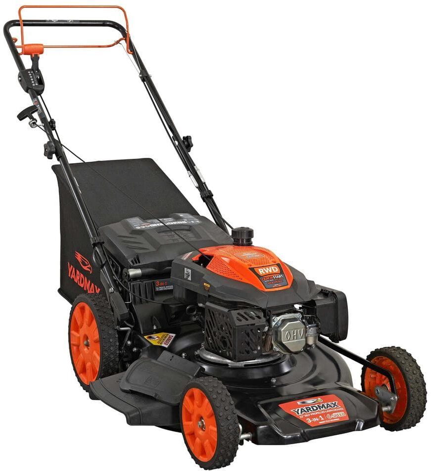 YARDMAX 22 in. 201 cc SELECT PACE 6 Speed CVT High Wheel RWD 3-in-1 Gas Walk Behind Self Propelled Lawn Mower