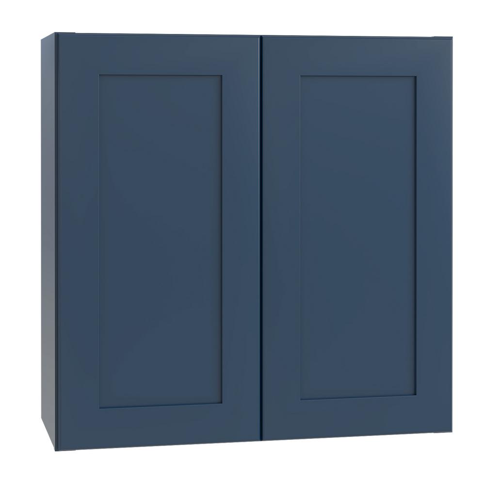 Home Decorators Collection Blue Painted Shaker Stock Assembled Plywood Wall Kitchen Cabinet with Soft Close Doors 30 in. x 30 in. x 12 in.