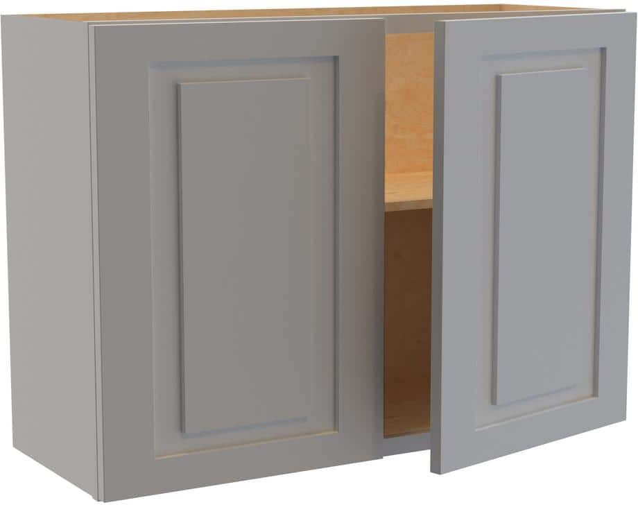 Home Decorators Collection Grayson Pearl Gray Painted Plywood Shaker Assembled Wall Kitchen Cabinet Soft Close 33 in. W 12 in. D 24 in. H