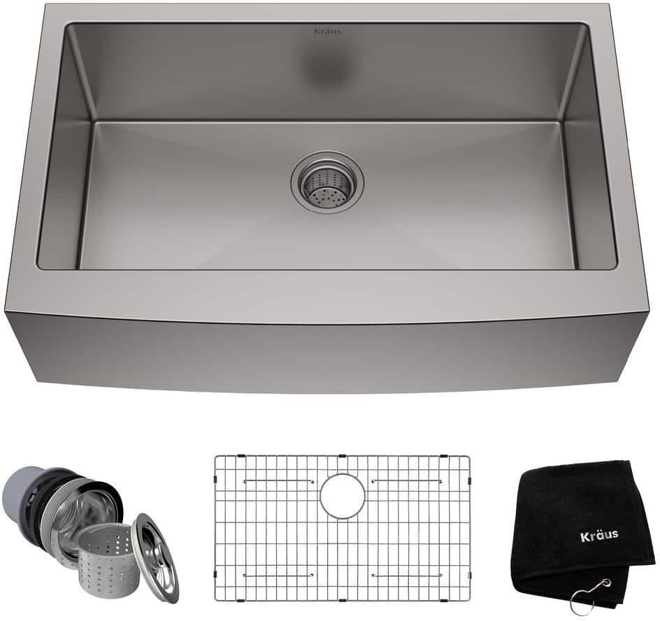 KRAUS Standart PRO Farmhouse Apron-Front Stainless Steel 33 in. Single Bowl Kitchen Sink