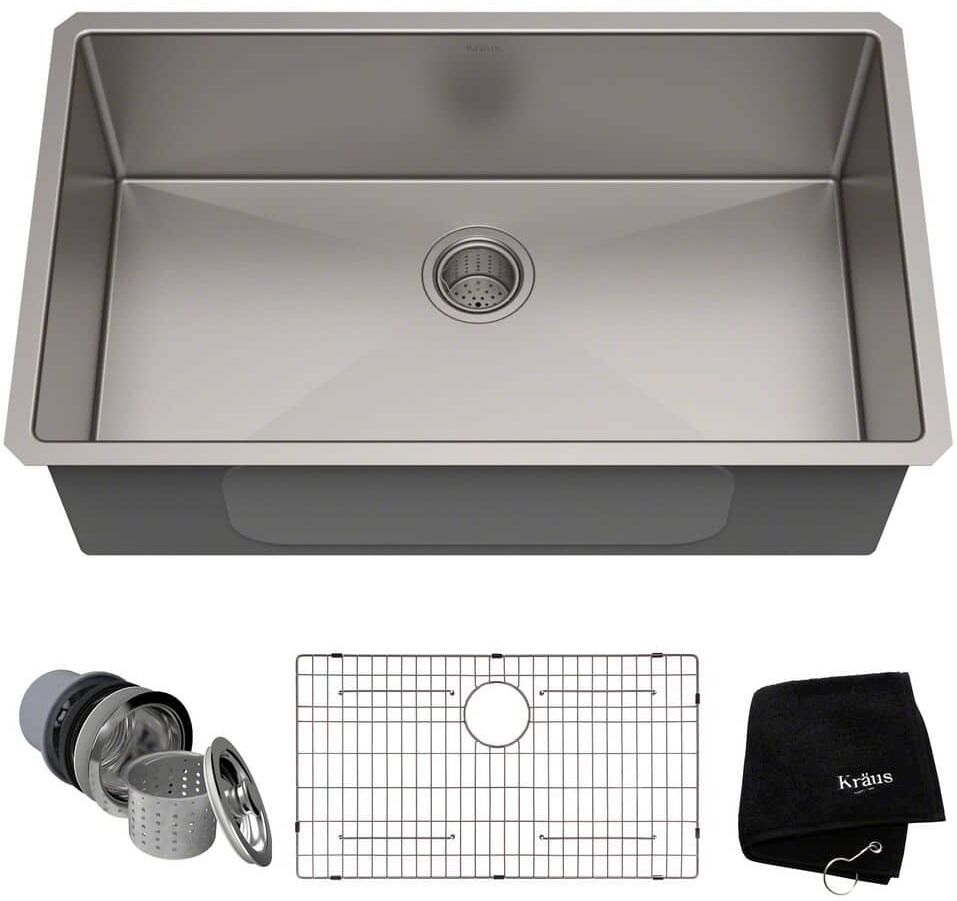 KRAUS Standart PRO 32 in. Undermount Single Bowl 16 Gauge Stainless Steel Kitchen Sink with Accessories