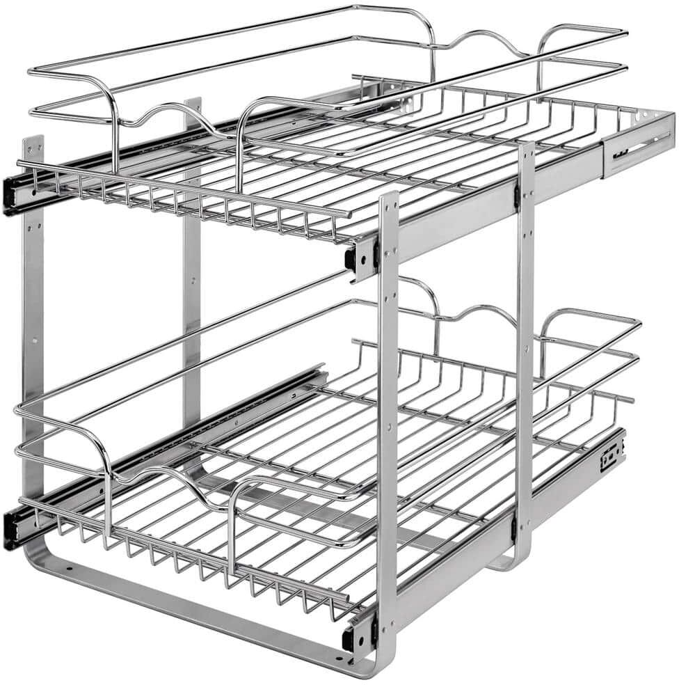 Rev-A-Shelf Chrome Kitchen Cabinet Pull Out Shelf Organizer, 15 x 22 In, 5WB2-1522CR-1