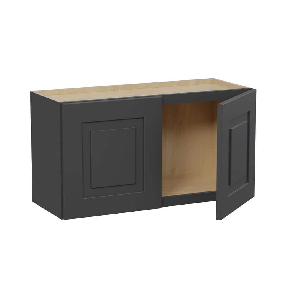 Home Decorators Collection Grayson Deep Onyx Painted Plywood Shaker Assembled Wall Kitchen Cabinet Soft Close 36 in W x 12 in D x 12 in H