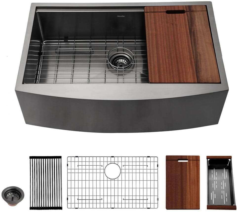 Black Stainless Steel 33 in. x 22 in. Single Bowl Undermount Kitchen Sink with Bottom Grid