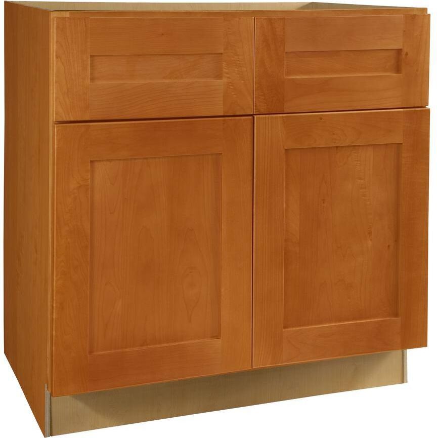 Home Decorators Collection Hargrove Cinnamon Stain Plywood Shaker Assembled Sink Base Kitchen Cabinet Soft Close 33 in W x 24 in D x 34.5 in H