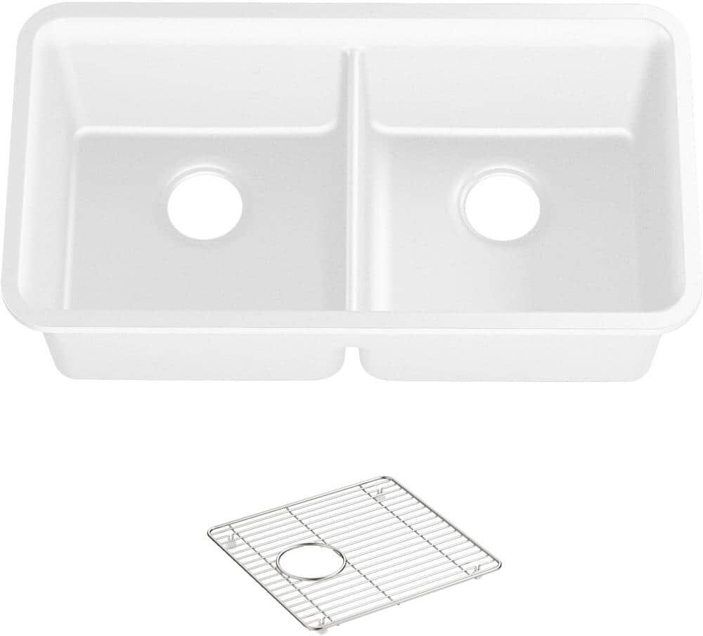 KOHLER Cairn Undermount Neoroc Composite 33.5 in. Double Bowl Kitchen Sink in Matte White