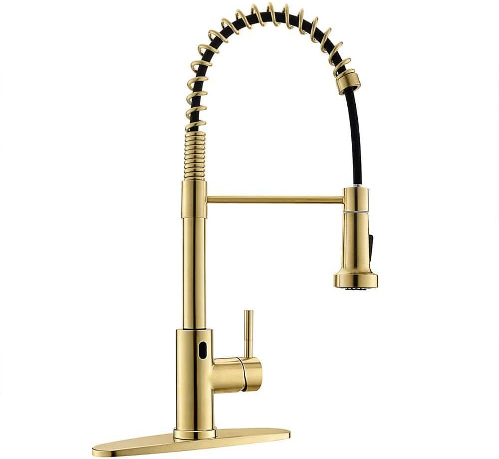 matrix decor Single Handle Touchless Pull Down Sprayer Kitchen Faucet with Deckplate in Brushed Gold