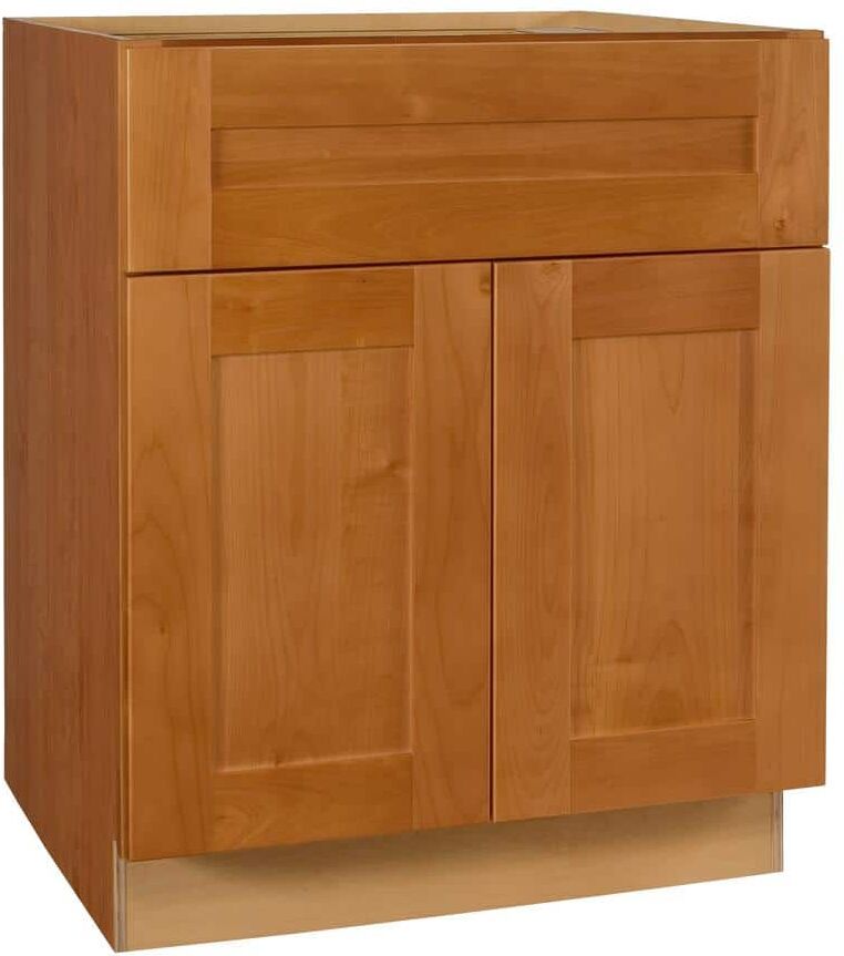 Home Decorators Collection Hargrove Cinnamon Stain Plywood Shaker Assembled Vanity Sink Base Kitchen Cabinet Sft Cls 27 in W x 21 in D x 34.5 in H