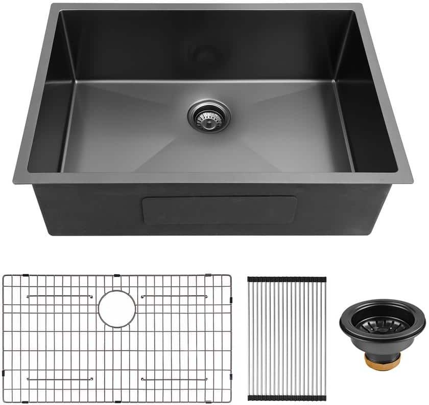 RAINLEX 30 in. x 21 in. Undermount Kitchen Sink 16-Gauge Stainless Steel Single Bowl Kitchen Sink Gunmetal Black