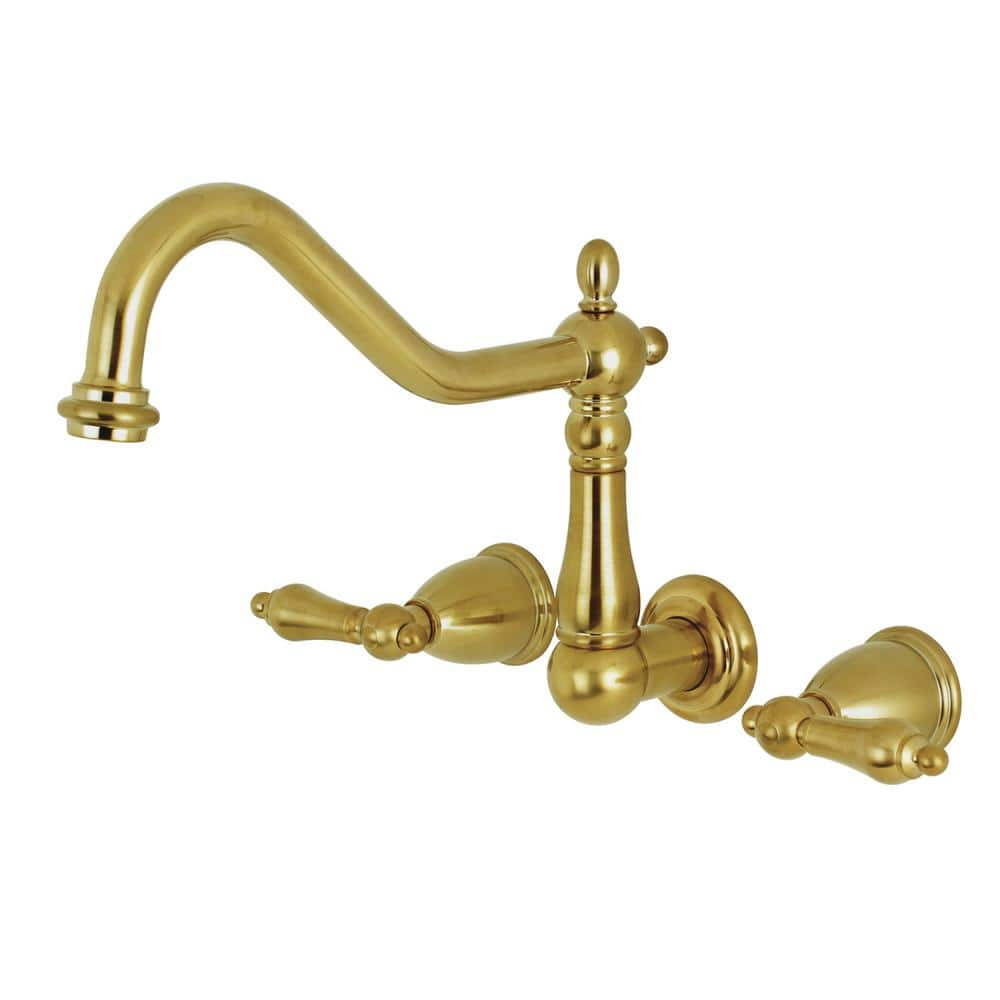 Kingston Heritage 2-Handle Wall Mount Roman Tub Faucet in Brushed Brass
