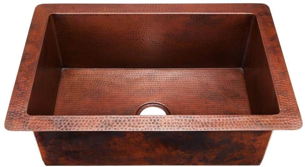 SINKOLOGY Chester Undermount Handmade Pure Solid Copper 33 in. Single Bowl Kitchen Sink in Aged Copper