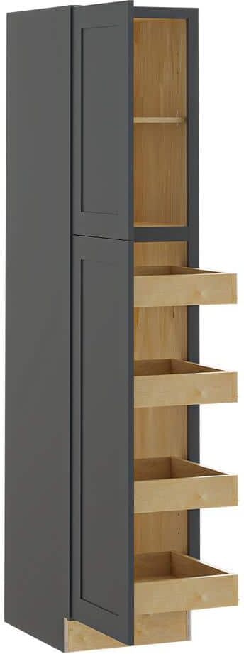 Home Decorators Collection Newport Deep Onyx Plywood Shaker Assembled Pantry Kitchen Cabinet ROT Soft Close L 18 in W x 24 in D x 84 in H