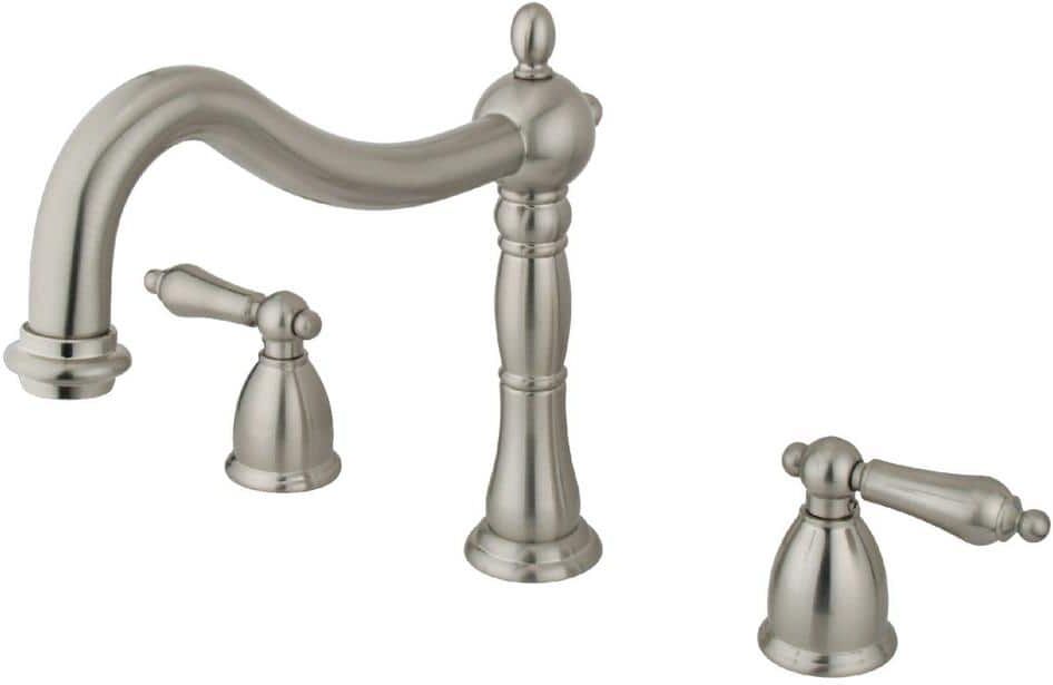 Kingston Heritage 2-Handle Deck Mount Roman Tub Faucet in Brushed Nickel