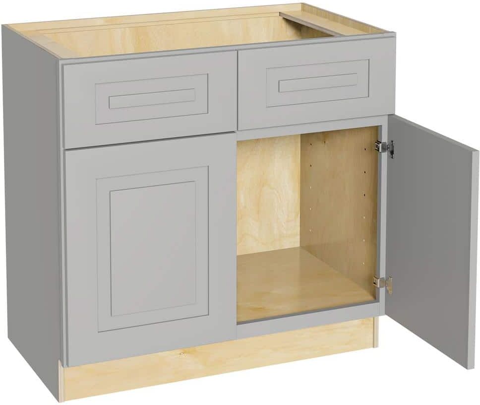 Home Decorators Collection Grayson Pearl Gray Painted Plywood Shaker Assembled Sink Base Kitchen Cabinet Soft Close 33 in W x 24 in D x 34.5 in H