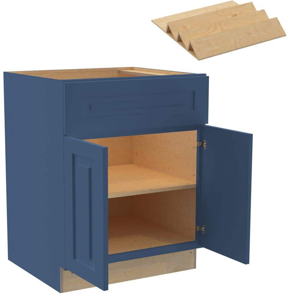 Home Decorators Collection Grayson 27 in. W x 24 in. D x 34.5 in. H Mythic Blue Painted Plywood Shaker Assembled Base Kitchen Cabinet Spice Tray