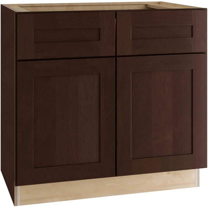 Home Decorators Collection Franklin Stained Manganite Plywood Shaker Assembled Vanity Sink Base Kitchen Cabinet Sf Cl 33 in W x 21 in D x 34.5 in H