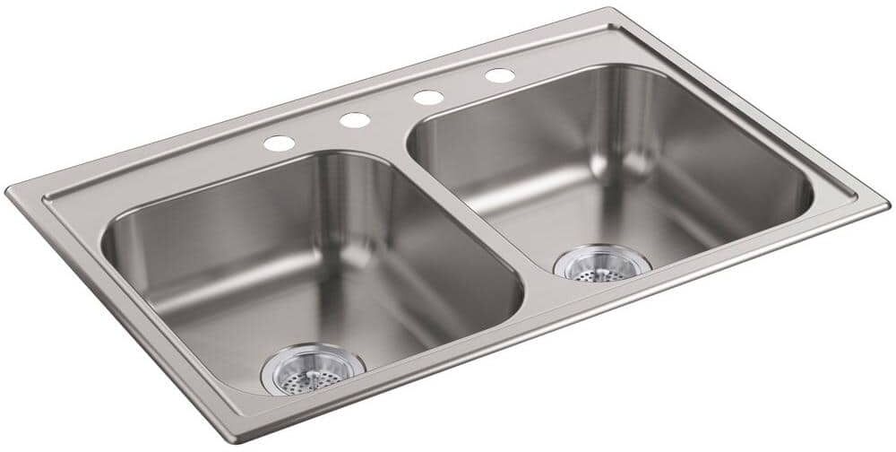 KOHLER Toccata Drop-in Stainless Steel 33 in. 4-Hole Double Bowl Kitchen Sink