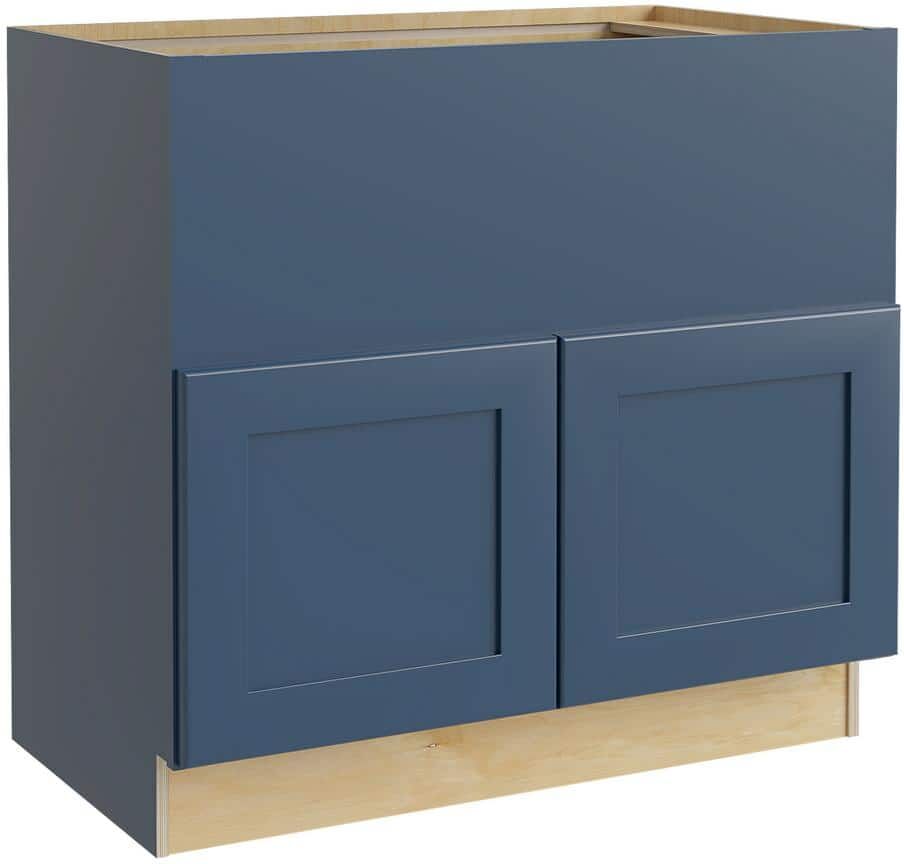 Home Decorators Collection Newport Blue Painted Plywood Shaker Assembled Sink Base Kitchen Cabinet Soft Close 36 in W x 24 in D x 34.5 in H