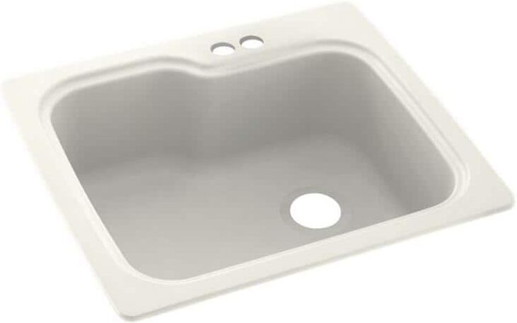 Swan Dual-Mount Bisque Solid Surface 25 in. x 22 in. 2-Hole Single Bowl Kitchen Sink