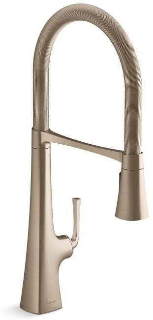 KOHLER Graze Single Handle Semi-Professional Kitchen Sink Faucet with 3-Function Sprayhead in Vibrant Brushed Bronze