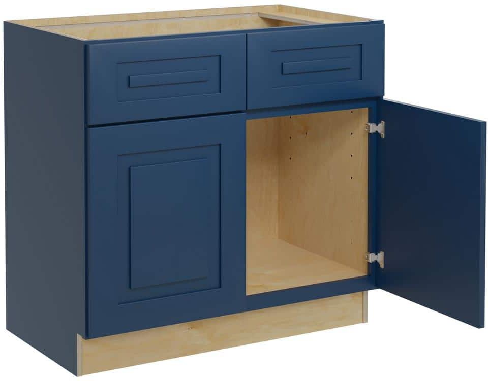 Home Decorators Collection Grayson Mythic Blue Painted Plywood Shaker Assembled Sink Base Kitchen Cabinet Soft Close 33 in W x 24 in D x 34.5 in H