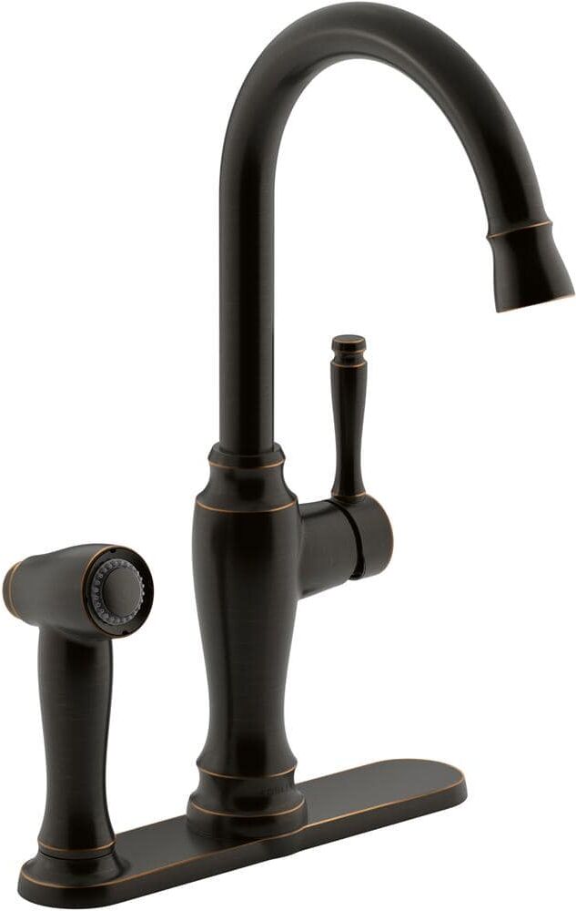 KOHLER Arsdale Single-Handle Standard Kitchen Faucet in Oil-Rubbed Bronze with On-Deck Sidespray