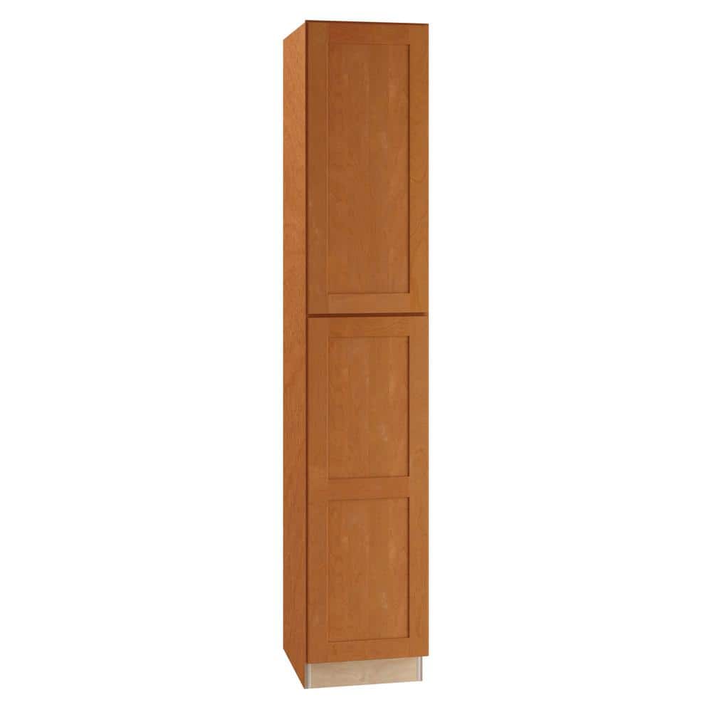 Home Decorators Collection Hargrove Cinnamon Stain Plywood Shaker Assembled Pantry Kitchen Cabinet Soft Close Left 18 in W x 24 in D x 96 in H