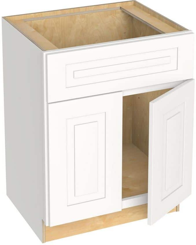 Home Decorators Collection Grayson Pacific White Painted Plywood Shaker Assembled Sink Base Kitchen Cabinet Sft Cls 27 in W x 21 in D x 34.5 in H