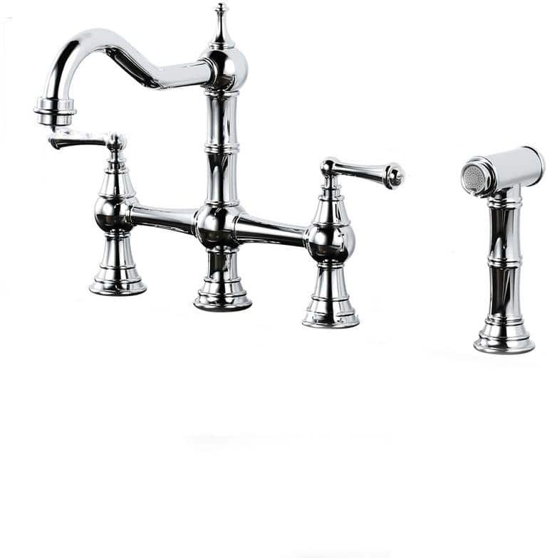 ALEASHA Double Handle Bridge Kitchen Sink  Faucet with Side Sprayer in Chrome