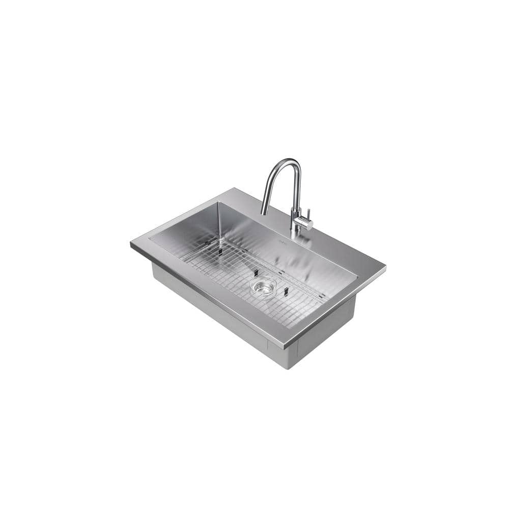 NewAge Products Chrome Stainless Steel 36 in. Single Bowl Standard Drop-In Kitchen Sink with Classic Pull Down Faucet