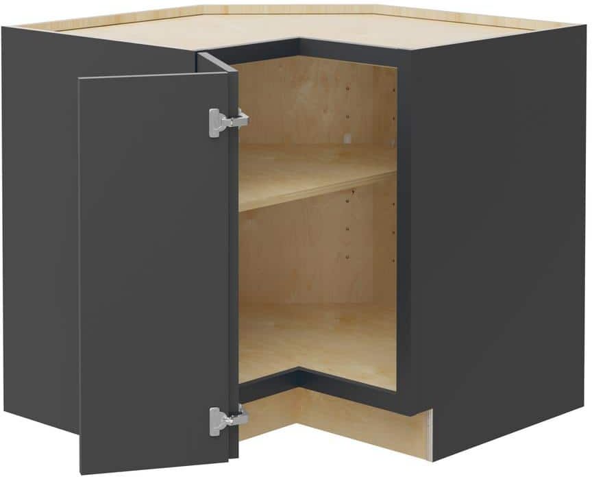 Home Decorators Collection Grayson Deep Onyx Painted Plywood Shaker Assembled Corner Kitchen Cabinet Soft Close Left 36 in W x 24 in D x 34.5 in H