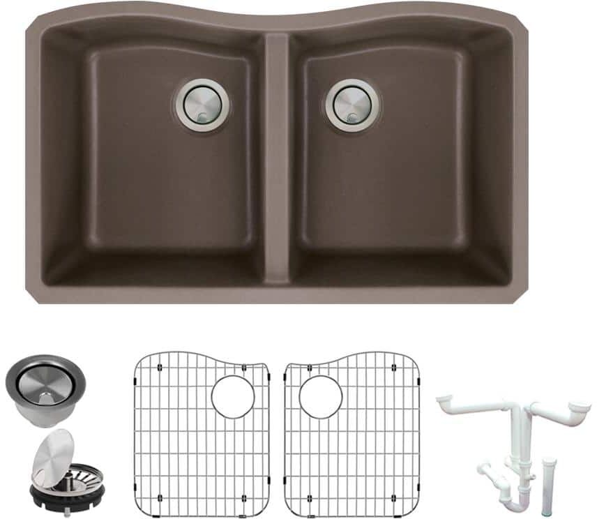 Transolid Aversa All-in-One Undermount Granite 32 in. Equal Double Bowl Kitchen Sink in Espresso