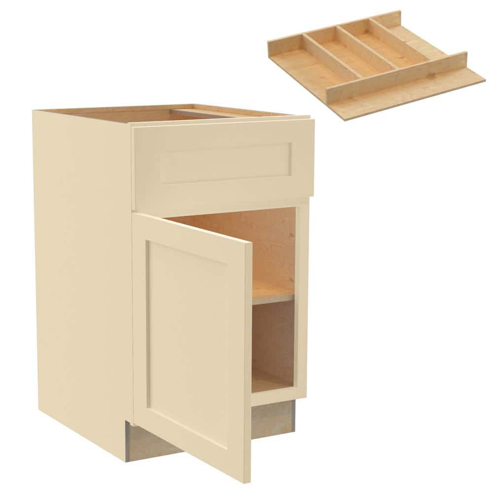 Home Decorators Collection Newport 21 in. W x 24 in. D x 34.5 in. H Cream Painted Plywood Shaker Assembled Base Kitchen Cabinet Left Utility Tray
