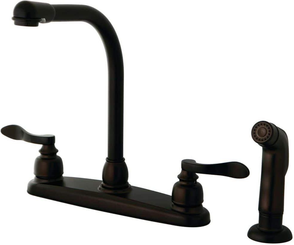 Kingston NuWave French 2-Handle Deck Mount Centerset Kitchen Faucets with Side Sprayer in Oil Rubbed Bronze