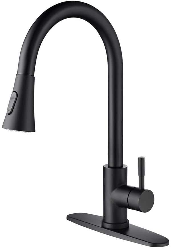 FLG Single Handle Pull Down Sprayer Kitchen Faucet with Pull Out Spray Wand Modern Stainless Steel Sink Taps in Matte Black