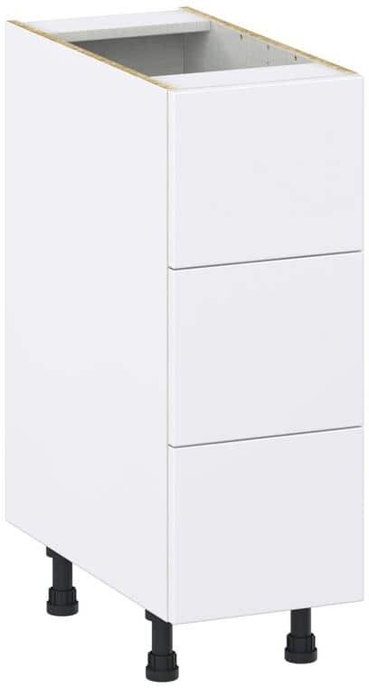 J COLLECTION Fairhope Bright White Slab Assembled Base Kitchen Cabinet with 3 Even Drawers (12 in. W X 34.5 in. H X 24 in. D)