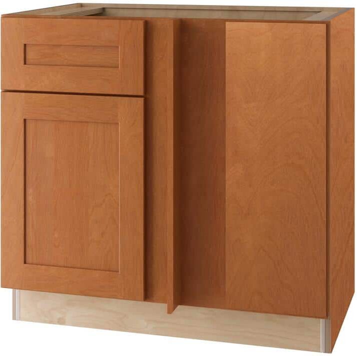 Home Decorators Collection Hargrove Cinnamon Stain Plywood Shaker Assembled Blind Corner Kitchen Cabinet Soft Close R 36 in W x 24 in D x 34.5 in H