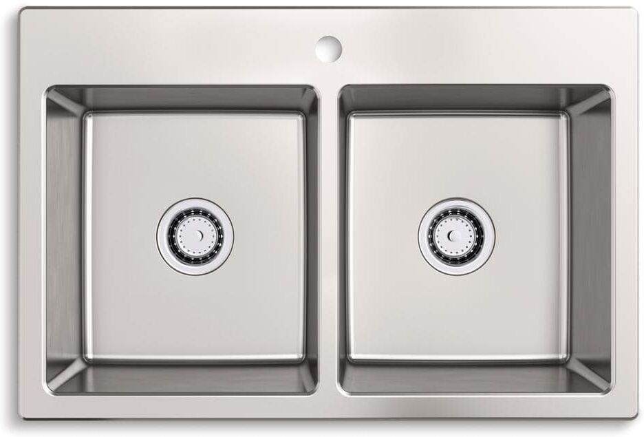 KOHLER Cursiva Stainless Steel 33 in. Double Bowl Drop-in or Undermount Kitchen Sink