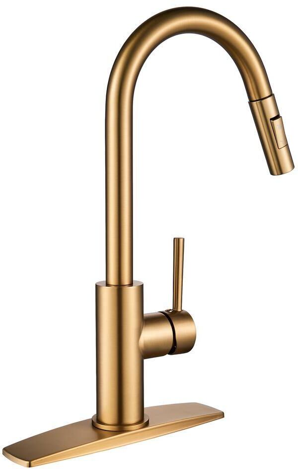 FORIOUS Kitchen Faucet Single Handle Pull Down Sprayer Sink Faucet Gold in Kitchen