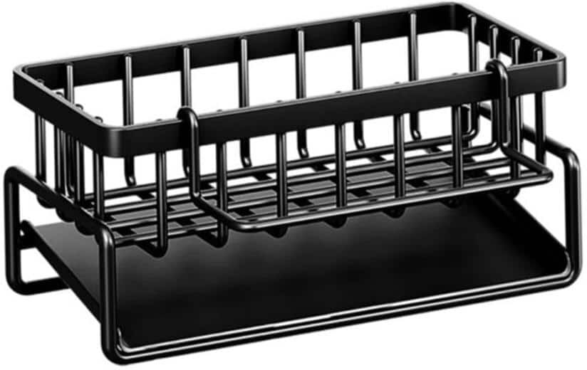 Aoibox 2-Pieces Stainless Steel Sink Storage Rack Sponge Drain Rack Sink Caddy for Kitchen Countertop Organizer in Black