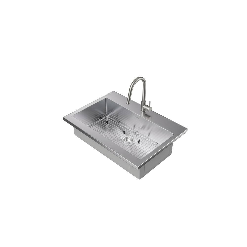 NewAge Products Brushed Nickel Stainless Steel 36 in. Single Bowl Drop-In Standard Kitchen Sink with Classic Pull Down Faucet