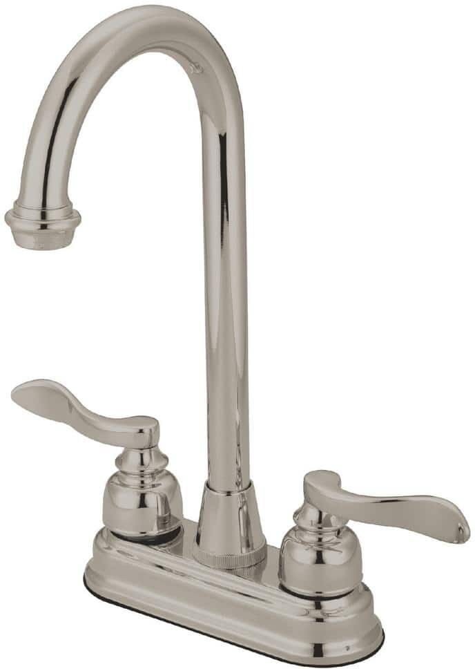 Kingston NuWave French 2-Handle Deck Mount Gooseneck Bar Prep Faucets in Brushed Nickel