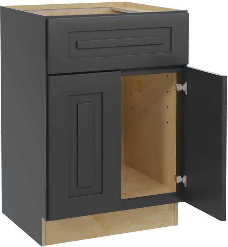 Home Decorators Collection Grayson Deep Onyx Painted Plywood Shaker Assembled Sink Base Kitchen Cabinet Soft Close 24 in W x 21 in D x 34.5 in H